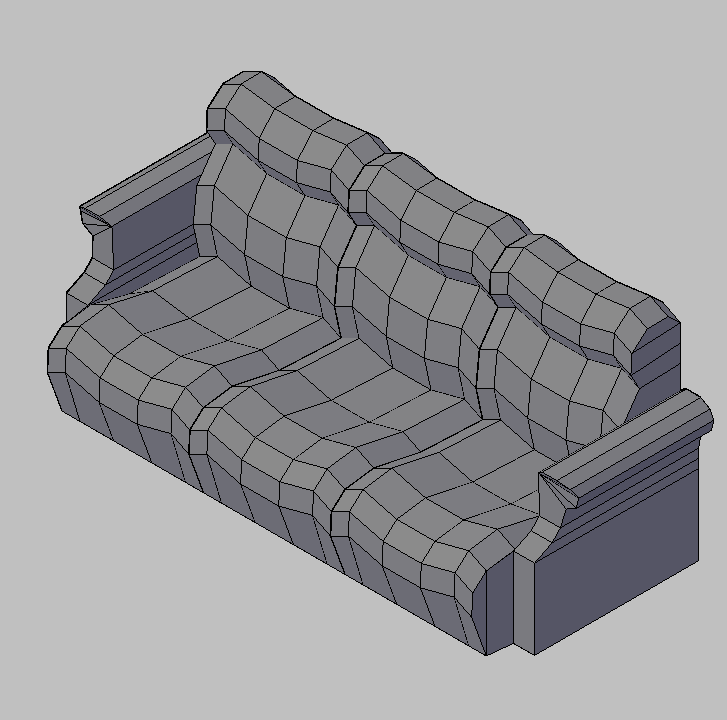 Bloque Autocad Vista de Sofa Diseño 13Bibliot. 2D-3D en 3D